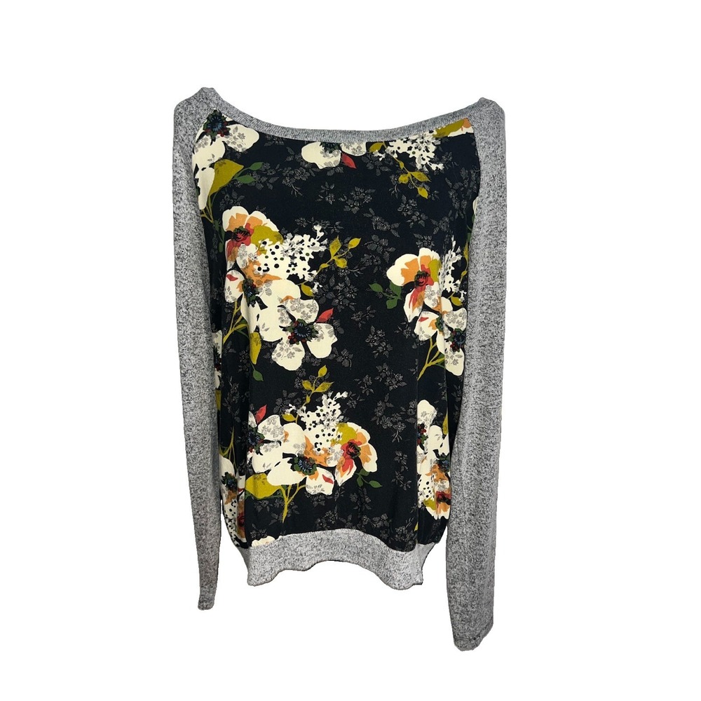 KUT From the Kloth Women Shirt Size XL Black Gray Floral Long Sleeve Knit Top